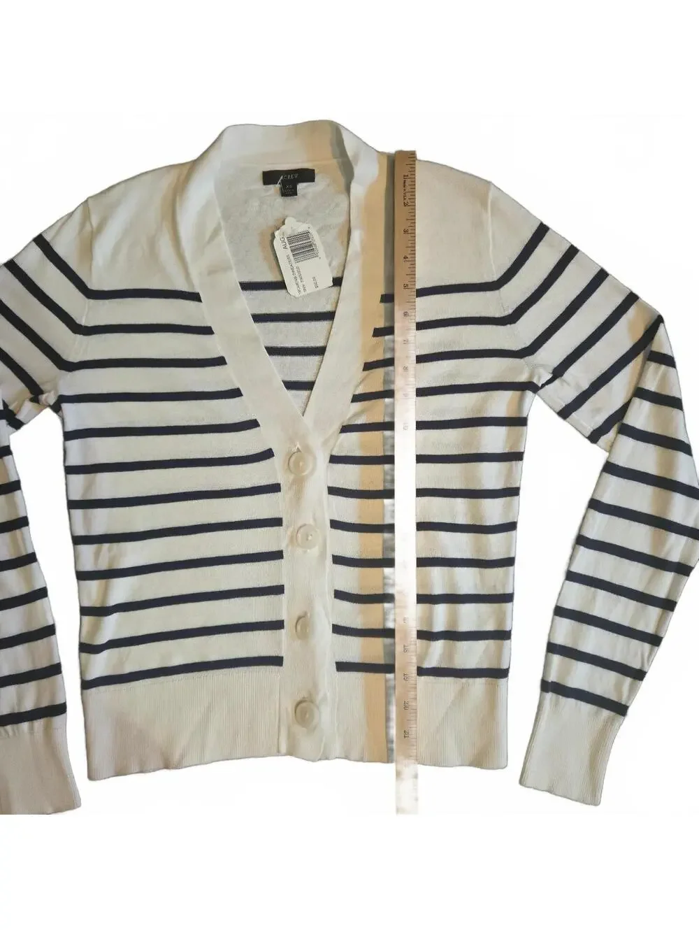 J.Crew Women's XS White Navy Striped Button-Up Cardigan Sweater